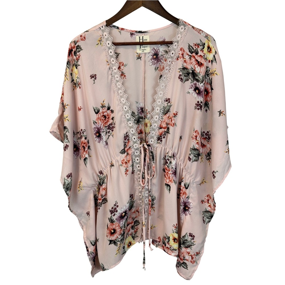 Haute Project LA Pink Floral Boho Cottagecore Kimono size 2XL